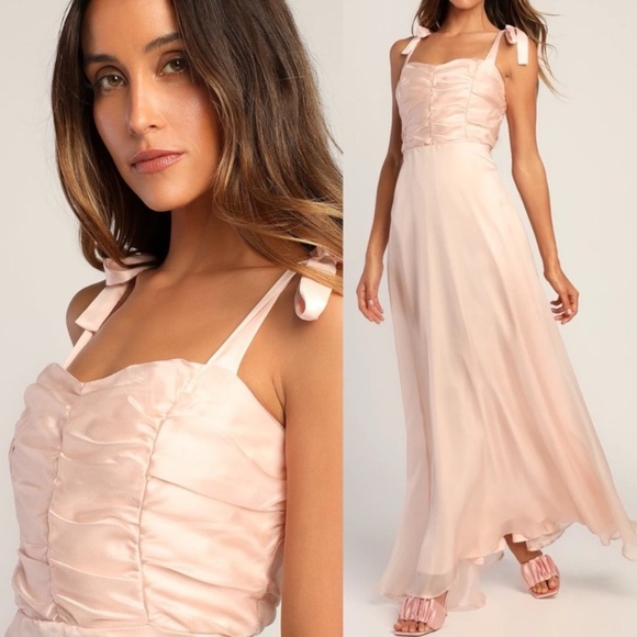 Lulus Dresses & Skirts - Lulus Best Memories Organza Tie-Strap Maxi Dress In Light Pink | Coquette Gown